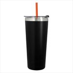 Black Tumbler with Orange Straw And Clear Lid With Black Flip-Top Accent